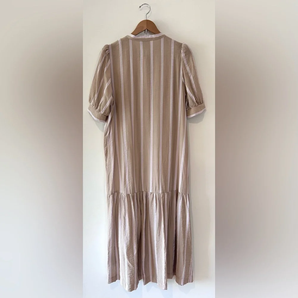 ICHI Striped Puff Sleeve Button-Front Dress - Size 38 - Picture 5 of 7